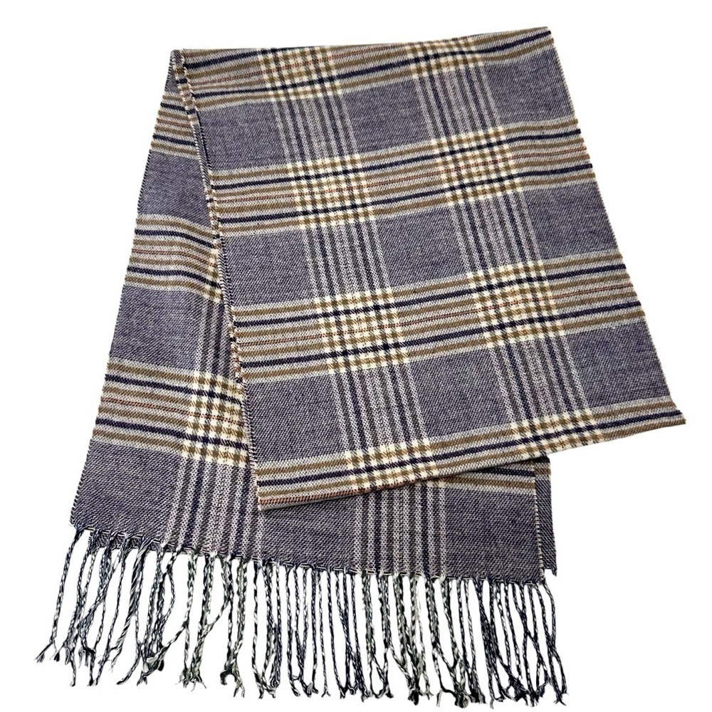 ITALY DESIGN Cashmere Feel Purple Tan Tartan Plaid Scarf